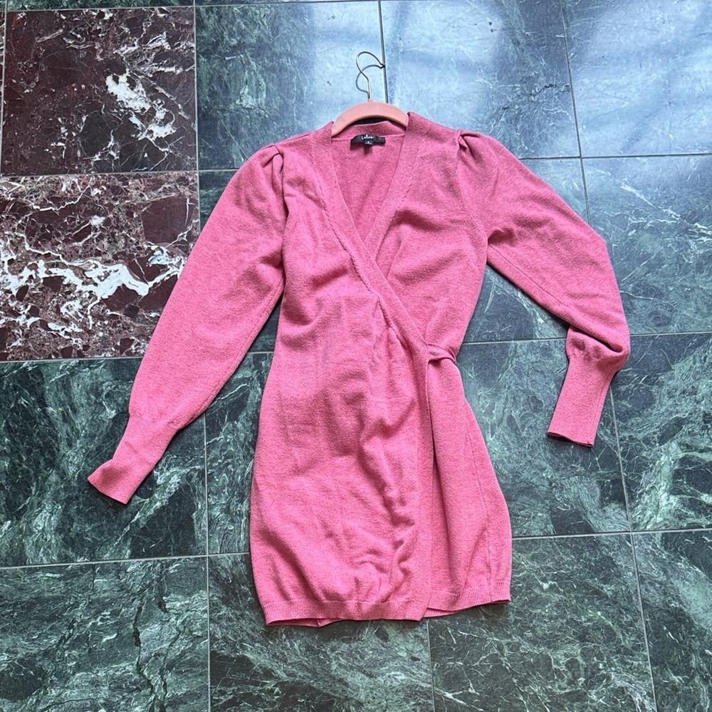 Lulu's Dusty Rose Long Sleeve Wrap Sweater Dress
